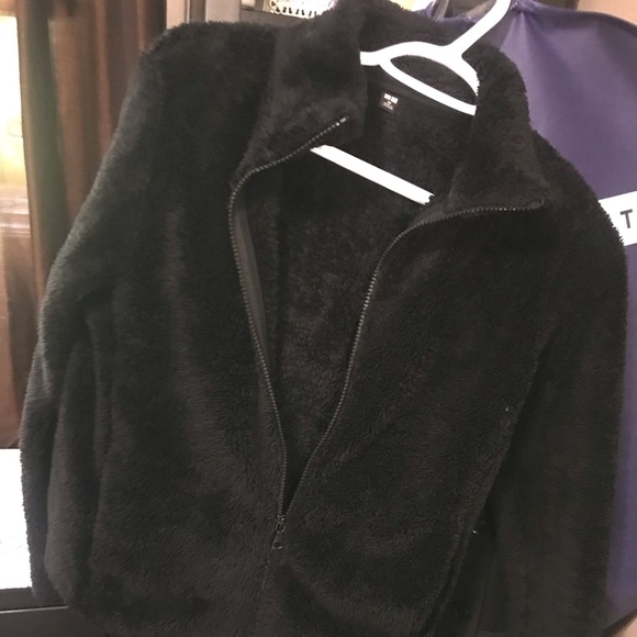 Black Fuzzy zipper up Sweater - Picture 1 of 3
